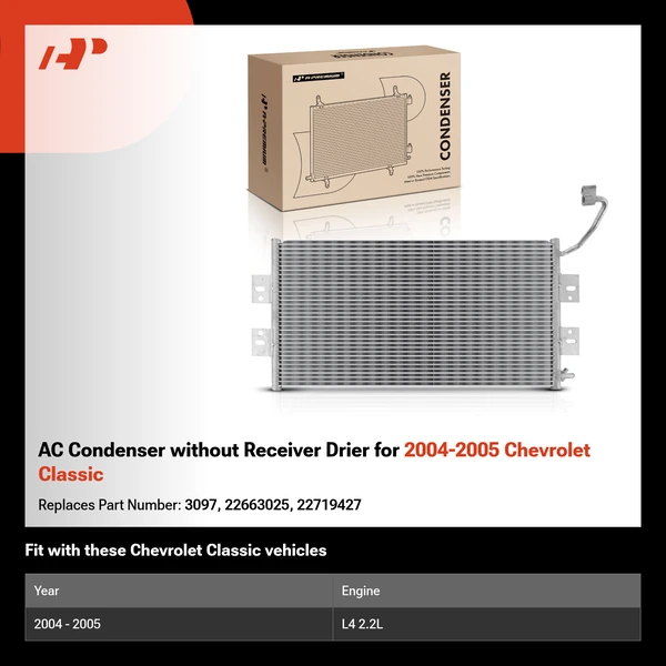 AC Condenser without Receiver Drier for 2004-2005 Chevrolet Classic