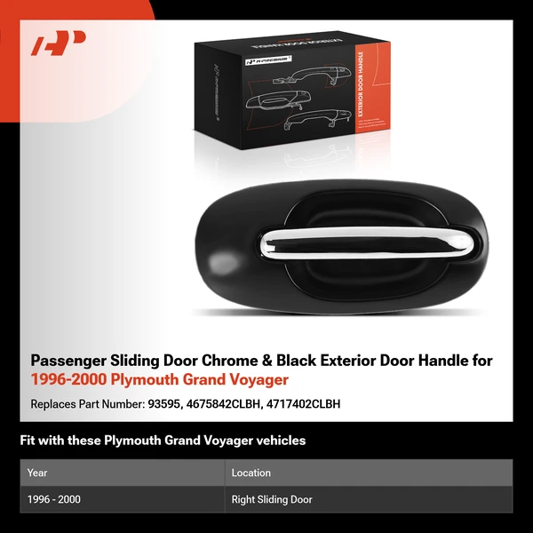 Passenger Sliding Door Chrome & Black Exterior Door Handle for 1996-2000 Plymouth Grand Voyager