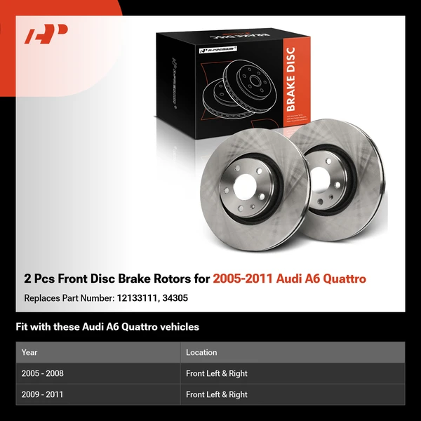2 Pcs Front Disc Brake Rotors for 2005-2011 Audi A6 Quattro