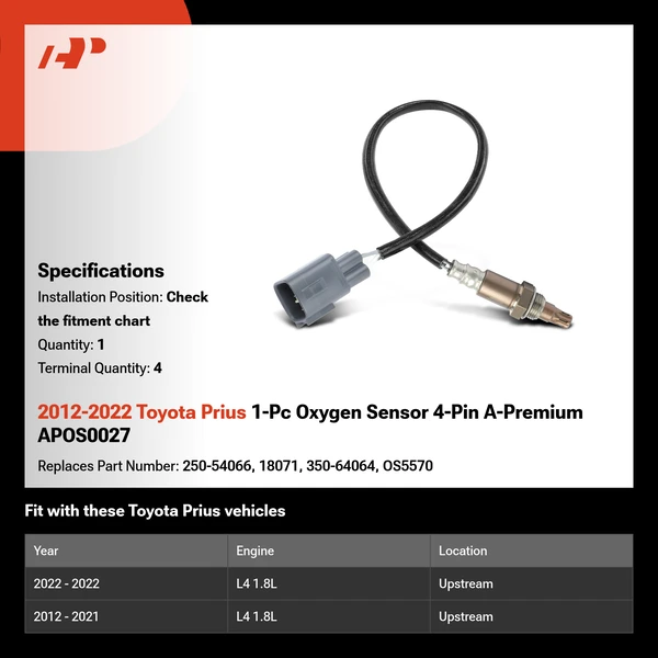 2012-2022 Toyota Prius 1-Pc Oxygen Sensor 4-Pin A-Premium APOS0027