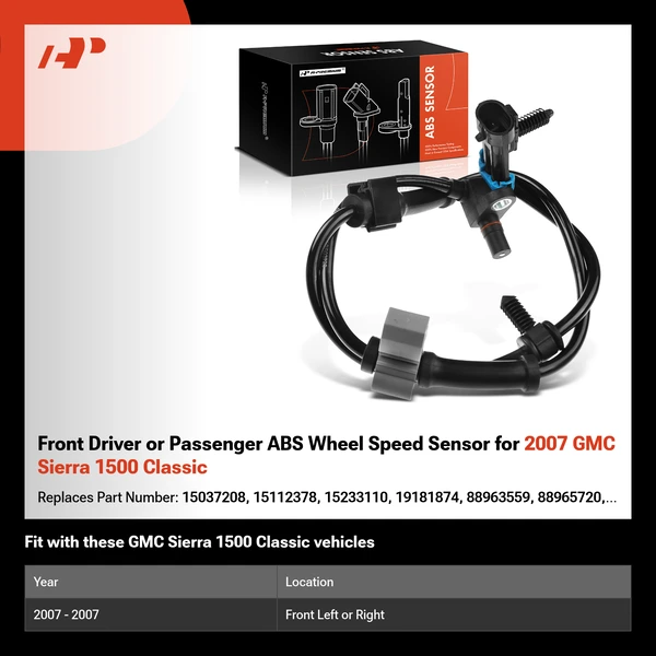 Front Driver or Passenger ABS Wheel Speed Sensor for 2007 GMC Sierra 1500 Classic
