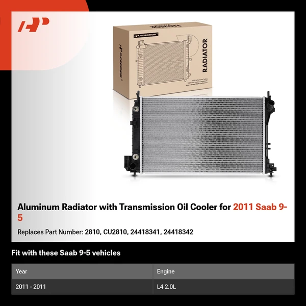 Aluminum Radiator with Transmission Oil Cooler for 2011 Saab 9-5