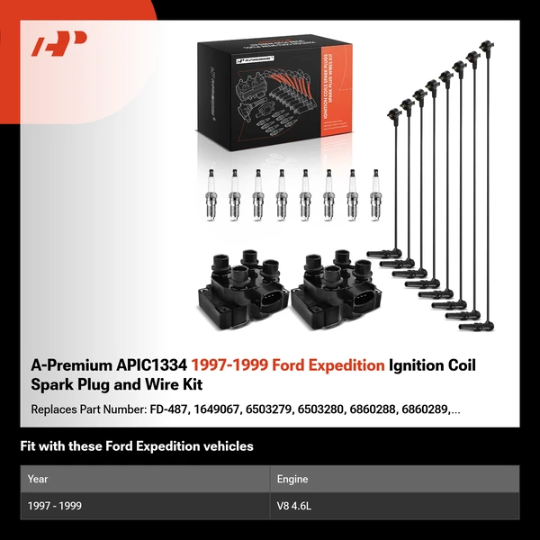 A-Premium APIC1334 1997-1999 Ford Expedition Ignition Coil Spark Plug and Wire Kit