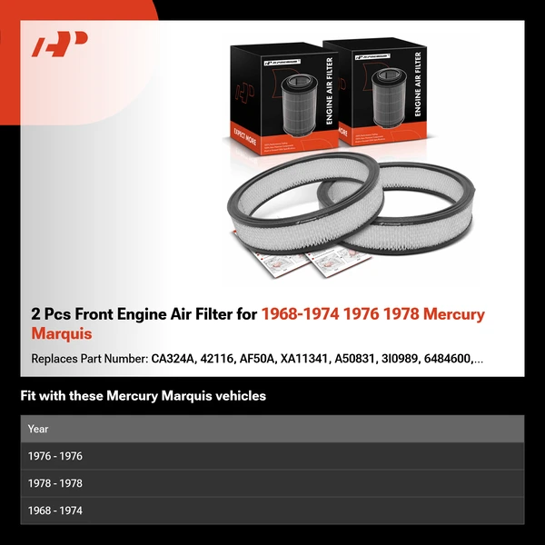 2 Pcs Front Engine Air Filter for 1968-1974 1976 1978 Mercury Marquis
