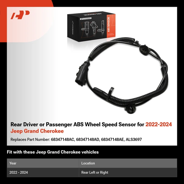 Rear Driver or Passenger ABS Wheel Speed Sensor for 2022-2024 Jeep Grand Cherokee