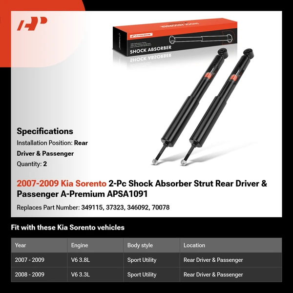 2007-2009 Kia Sorento 2-Pc Shock Absorber Strut Rear Driver & Passenger A-Premium APSA1091