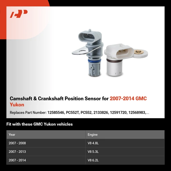 Camshaft & Crankshaft Position Sensor for 2007-2014 GMC Yukon