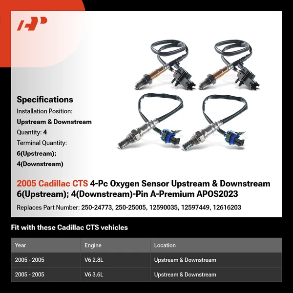 2005 Cadillac CTS 4-Pc Oxygen Sensor Upstream & Downstream 6(Upstream); 4(Downstream)-Pin A-Premium APOS2023