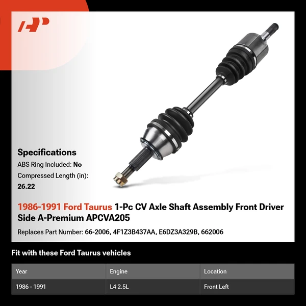 1986-1991 Ford Taurus 1-Pc CV Axle Shaft Assembly Front Driver Side A-Premium APCVA205