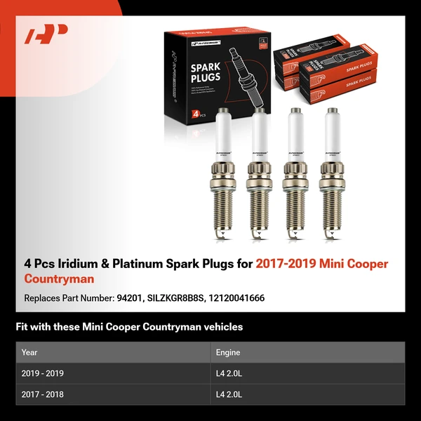 4 Pcs Iridium & Platinum Spark Plugs for 2017-2019 Mini Cooper Countryman