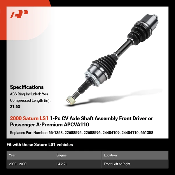 2000 Saturn LS1 1-Pc CV Axle Shaft Assembly Front Driver or Passenger A-Premium APCVA110
