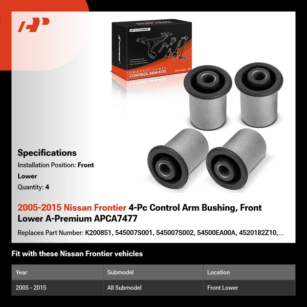 2005-2015 Nissan Frontier 4-Pc Control Arm Bushing, Front Lower A-Premium APCA7477