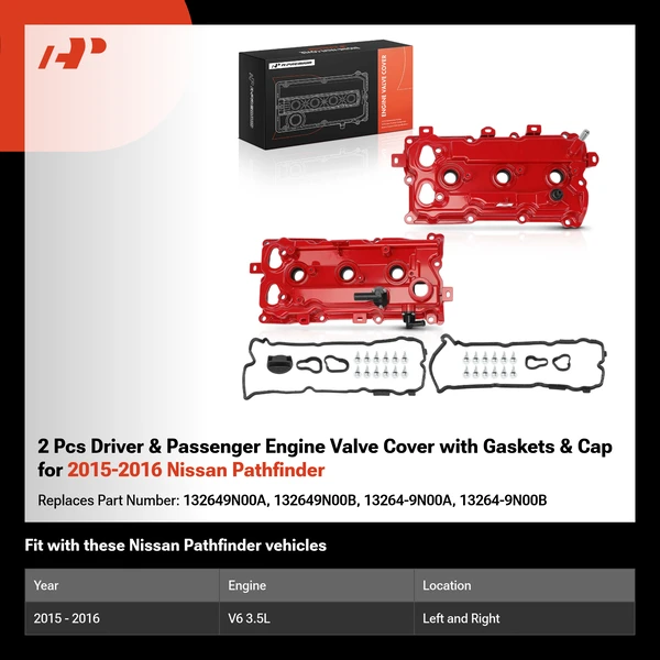2 Pcs Driver & Passenger Engine Valve Cover with Gaskets & Cap for 2015-2016 Nissan Pathfinder
