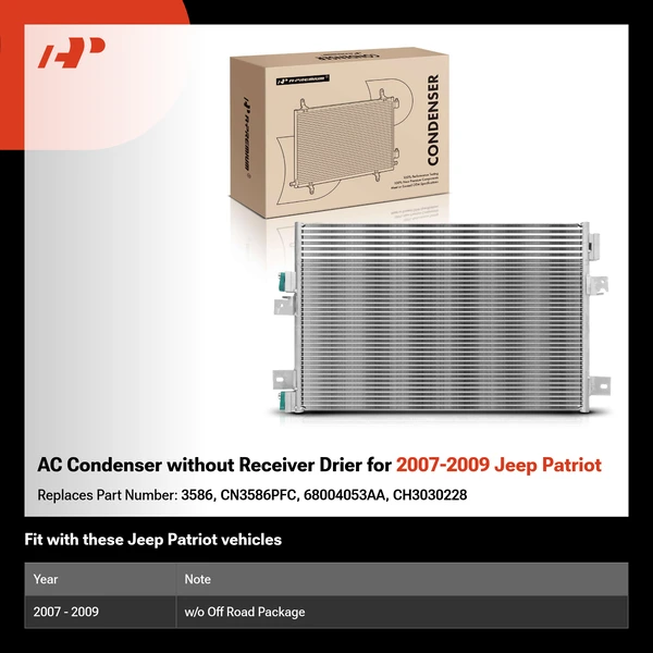 AC Condenser without Receiver Drier for 2007-2009 Jeep Patriot