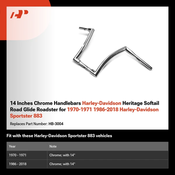 14 Inches Chrome Handlebars Harley-Davidson Heritage Softail Road Glide Roadster for 1970-1971 1986-2018 Harley-Davidson Sportster 883