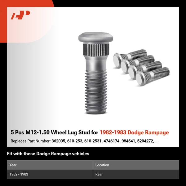 5 Pcs M12-1.50 Wheel Lug Stud for 1982-1983 Dodge Rampage