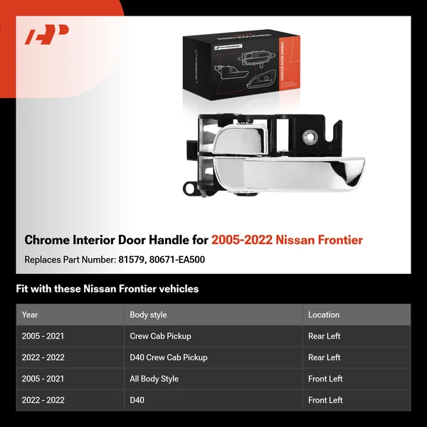 Chrome Interior Door Handle for 2005-2022 Nissan Frontier