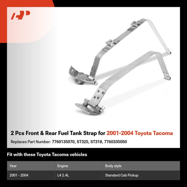 2 Pcs Front & Rear Fuel Tank Strap for 2001-2004 Toyota Tacoma