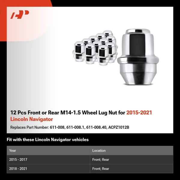 12 Pcs Front or Rear M14-1.5 Wheel Lug Nut for 2015-2021 Lincoln Navigator