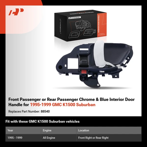 Front Passenger or Rear Passenger Chrome & Blue Interior Door Handle for 1995-1999 GMC K1500 Suburban