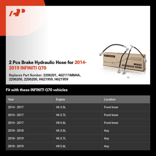 2 Pcs Brake Hydraulic Hose for 2014-2019 INFINITI Q70