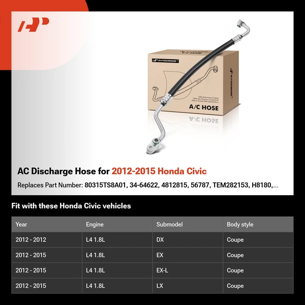 AC Discharge Hose for 2012-2015 Honda Civic