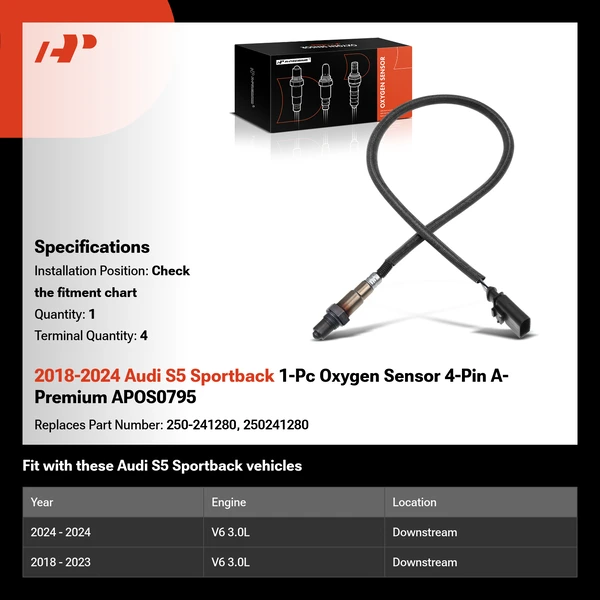 2018-2024 Audi S5 Sportback 1-Pc Oxygen Sensor 4-Pin A-Premium APOS0795