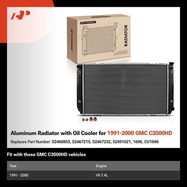 Aluminum Radiator with Oil Cooler for 1991-2000 GMC C3500HD