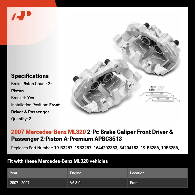 2007 Mercedes-Benz ML320 2-Pc Brake Caliper Front Driver & Passenger 2-Piston A-Premium APBC3513