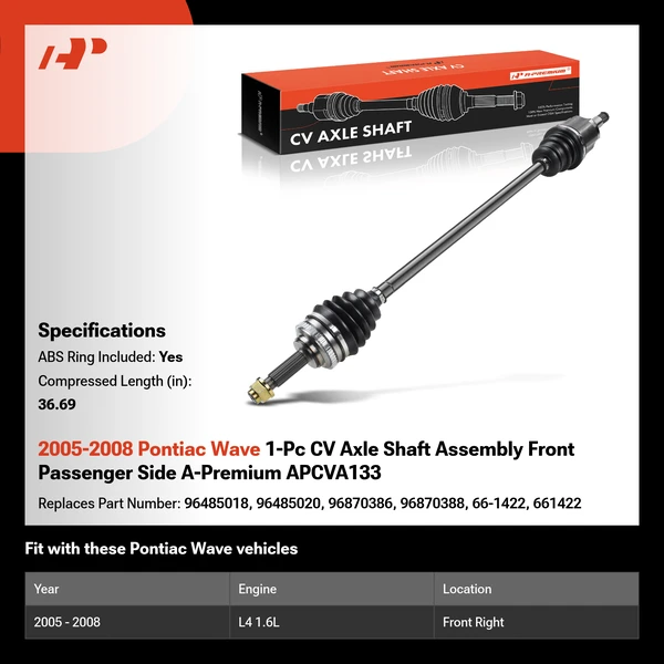2005-2008 Pontiac Wave 1-Pc CV Axle Shaft Assembly Front Passenger Side A-Premium APCVA133
