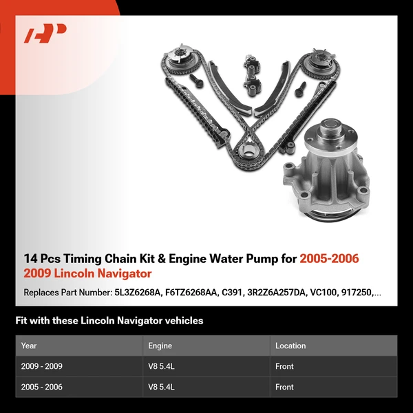 14 Pcs Timing Chain Kit & Engine Water Pump for 2005-2006 2009 Lincoln Navigator