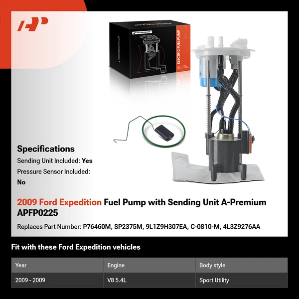 2009 Ford Expedition Fuel Pump with Sending Unit A-Premium APFP0225