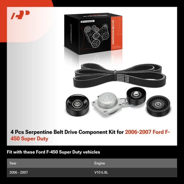 4 Pcs Serpentine Belt Drive Component Kit for 2006-2007 Ford F-450 Super Duty