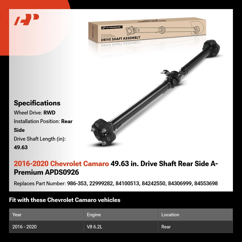 2016-2020 Chevrolet Camaro 49.63 in. Drive Shaft Rear Side A-Premium APDS0926