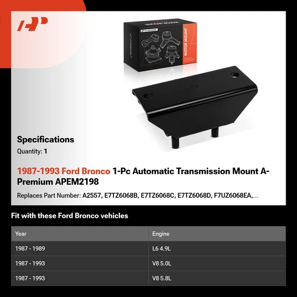 1987-1993 Ford Bronco 1-Pc Automatic Transmission Mount A-Premium APEM2198