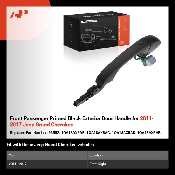 Front Passenger Primed Black Exterior Door Handle for 2011-2017 Jeep Grand Cherokee