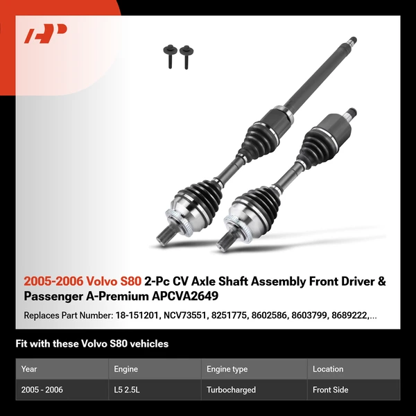 2005-2006 Volvo S80 2-Pc CV Axle Shaft Assembly Front Driver & Passenger A-Premium APCVA2649