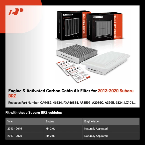 Engine & Activated Carbon Cabin Air Filter for 2013-2020 Subaru BRZ
