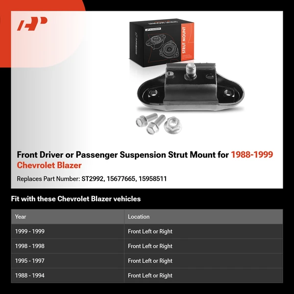 Front Driver or Passenger Suspension Strut Mount for 1988-1999 Chevrolet Blazer