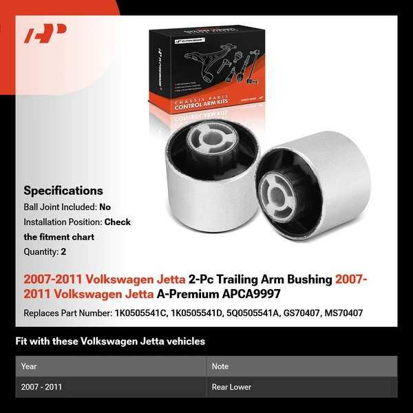 2007-2011 Volkswagen Jetta 2-Pc Trailing Arm Bushing 2007-2011 Volkswagen Jetta A-Premium APCA9997