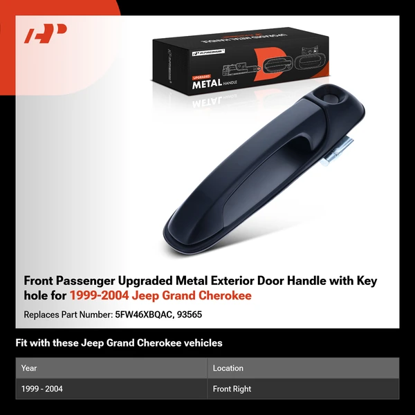 Front Passenger Upgraded Metal Exterior Door Handle with Key hole for 1999-2004 Jeep Grand Cherokee