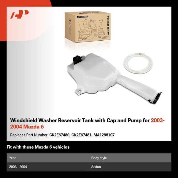 Windshield Washer Reservoir Tank with Cap and Pump for 2003-2004 Mazda 6