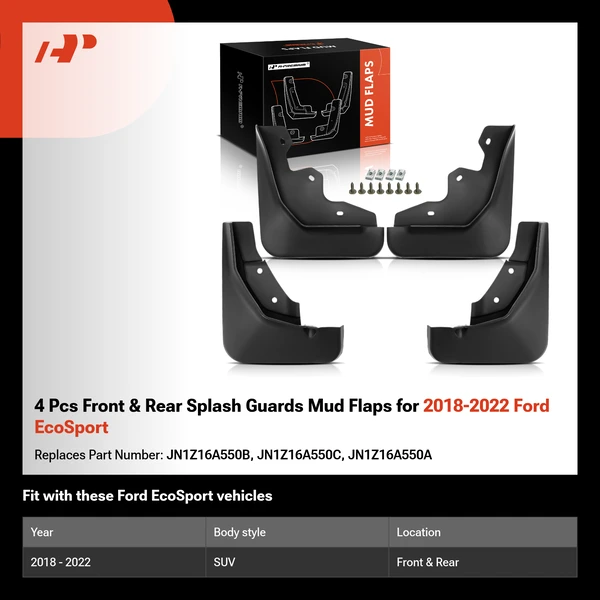 4 Pcs Front & Rear Splash Guards Mud Flaps for 2018-2022 Ford EcoSport
