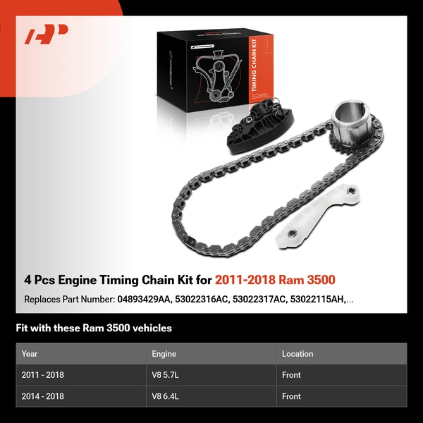 4 Pcs Engine Timing Chain Kit for 2011-2018 Ram 3500