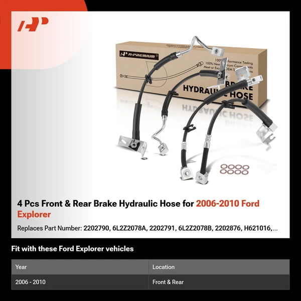 4 Pcs Front & Rear Brake Hydraulic Hose for 2006-2010 Ford Explorer