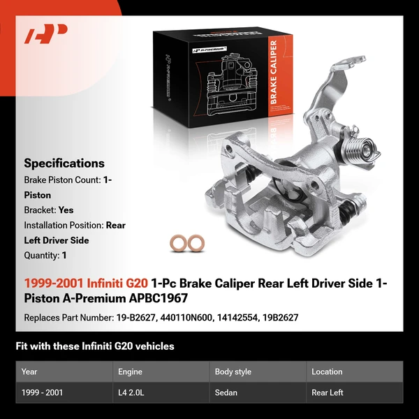 1999-2001 Infiniti G20 1-Pc Brake Caliper Rear Left Driver Side 1-Piston A-Premium APBC1967