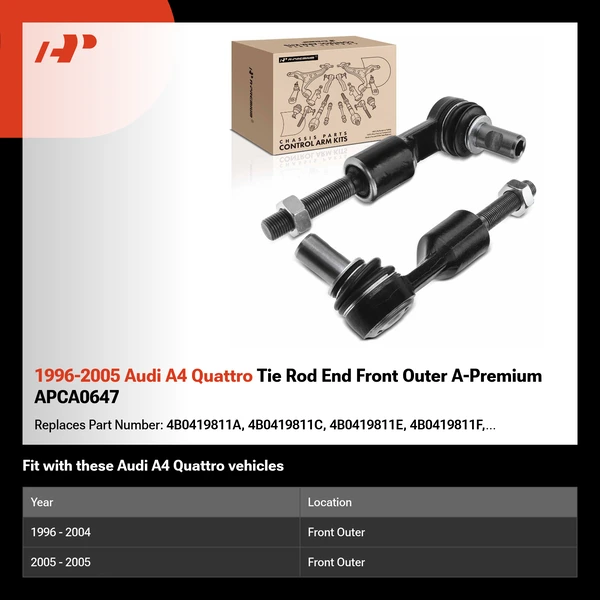 1996-2005 Audi A4 Quattro Tie Rod End Front Outer A-Premium APCA0647