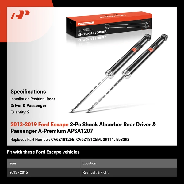 2013-2019 Ford Escape 2-Pc Shock Absorber Rear Driver & Passenger A-Premium APSA1207