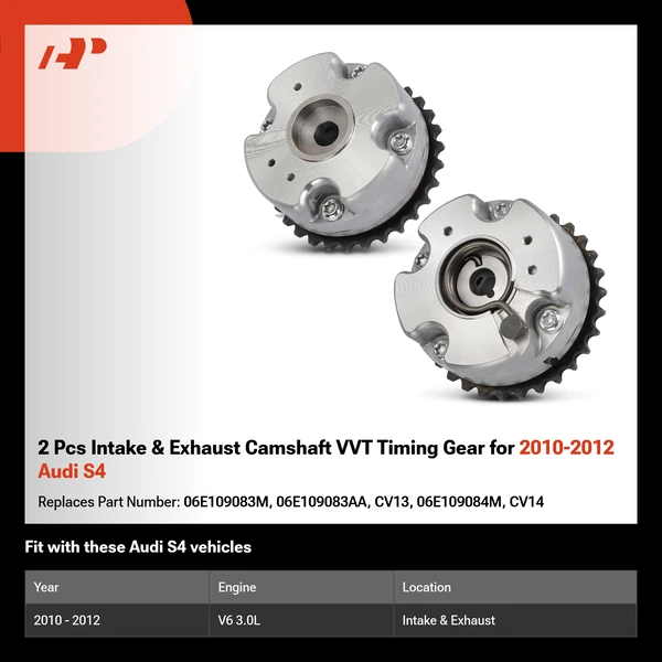 2 Pcs Intake & Exhaust Camshaft VVT Timing Gear for 2010-2012 Audi S4
