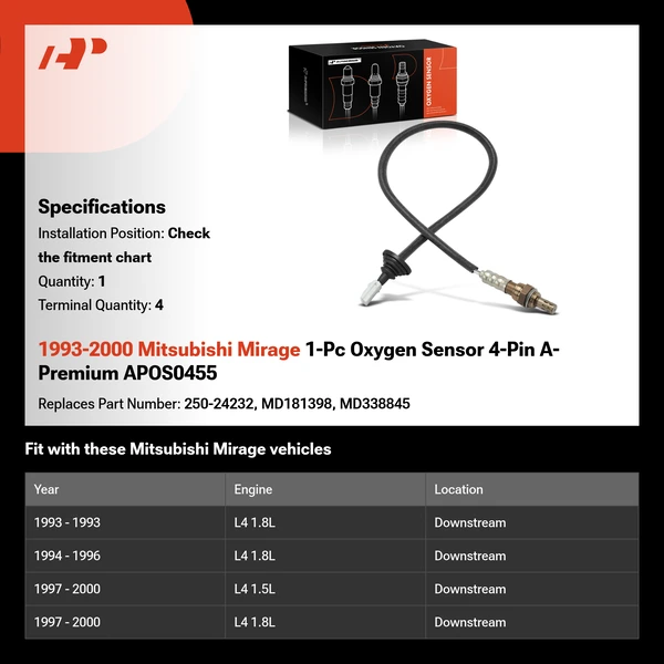1993-2000 Mitsubishi Mirage 1-Pc Oxygen Sensor 4-Pin A-Premium APOS0455